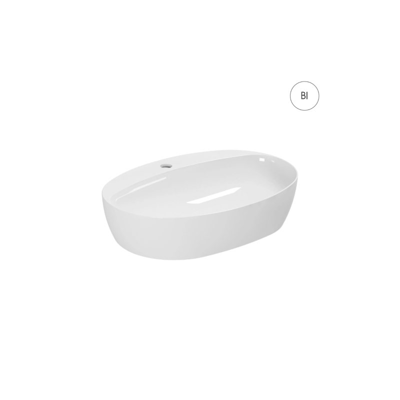 ELEGANCE CIRCLE умивальник накладний 60*42см, з отвором під змішувач з донним клапаном, білий