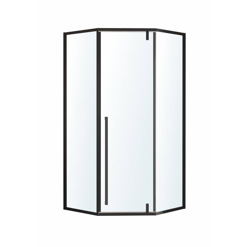 MORA 90-P душова кабіна 90*90*200 см п'ятикутна, двері розпашні, профіль чорний матовий, скло прозоре