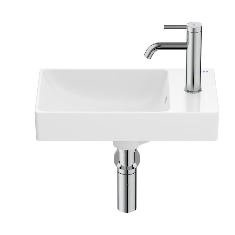 ONA умивальник асиметричний Compacto 45x26 см, з отвором під змішувач, Fineceramic, білий